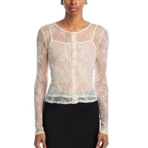WAYF Penelope Lace‎ Camisole Cardigan Set Women XS Cream Boho Sheer Cottage NWT